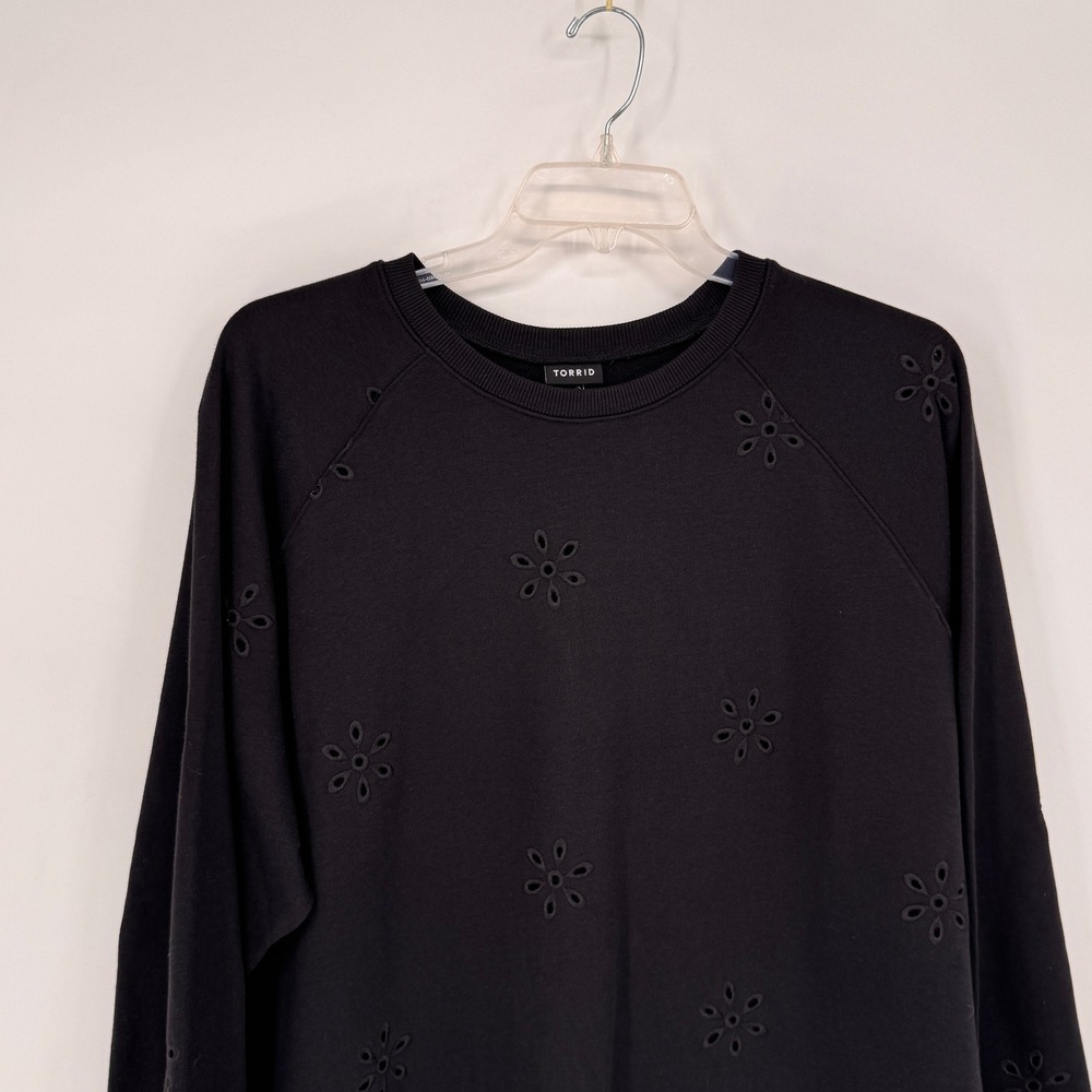 torrid Black Eyelet Flower Pullover Sweatshirt
